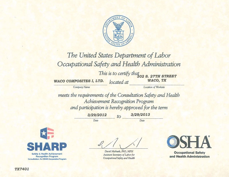Waco Composites Recognized By OSHA